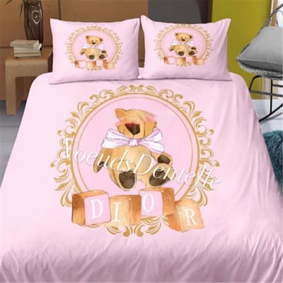 Textile de maison Motif Ours en peluche et fleurs Ensemble de literie Simple Couvre-lit Taie d'oreiller Textile de maison Enfants Adultes Décoration de chambre à coucher EU Twin 135x200cm violet