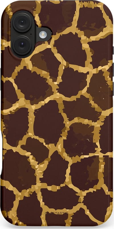 Casetastic hoesje geschikt voor Apple iPhone 16 Plus - MagSafe - Dubbellaagse bescherming - Afrikaanse Giraffenprint - Fashion Case - Zwart Bruin Goud Olijfgroen