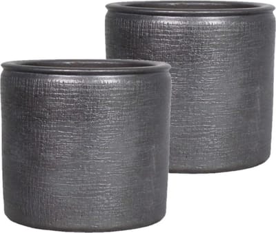 2x stuks bloempotten/plantenpotten van keramiek in het industrieel zwart D18 en H16 cm - Binnen gebruik