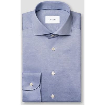 Eton Overhemd Solid Color Filo di Scozia Cotton Jersey Jacquard Knit Blauw / male