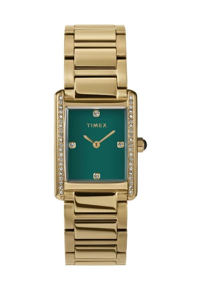 Timex Hailey Quartz Analoog Horloge Goudkleurig En Groen Kast Gemaakt Van 100% Loodarm Messing En Een Armband Van 100% Roestvrij Staal 24 TW2W87500AJ
