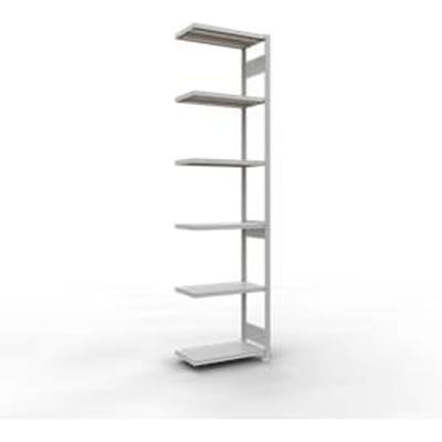 Schulte Lagertechnik MULTIplus 250 boutloos rekkensysteem, boutloze aanbouwstelling, lengte bout, 3000x750x400 mm, 7 legborden, lichtgrijs