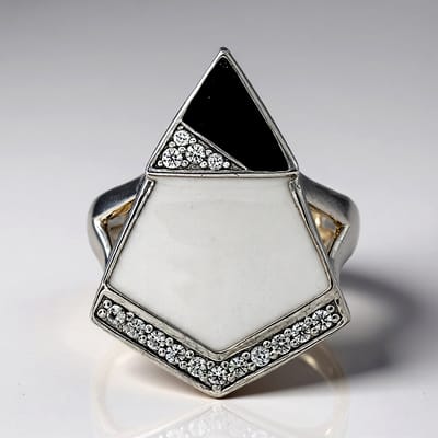 Cavill - Ring 925 Sterling Zilver - Geometrische Zeshoek - 15 Cambodjaanse Zirkonen 0,238 ct - Moderne, Elegante Pavé Zirkonen Ring Dames