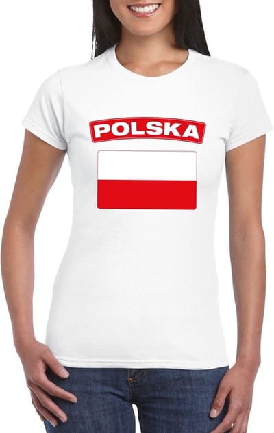 Vlag Polen t-shirt - wit - met vlag van het land print - voor dames - korte mouwen - supporters S
