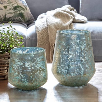 LOBERON Windlicht set van 2 Gare antiekblauw/goud