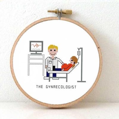 Manlijke gynaecoloog borduurpakket | Borduurpakket voor volwassenen | dokter kado maken | Borduurpakket inclusief borduurring, DMC borduurgaren, Aida borduurstof, borduurnaald en instructies