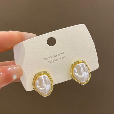 Onregelmatige Geometrie Barok Imitatie Parel Stud Oorbellen Voor Vrouwen Koreaanse Zoete Brincos Meisjes Bruiloft Sieraden Boucle D'oreille beige