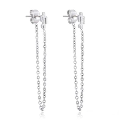 Aramat Jewels | Oorbellen | Stijlvolle Stalen oorbellen met kettinkje | Zilverkleurig / Cactus-8x4mm | | | | Kinderen, Volwassenen | Verkleurd niet
