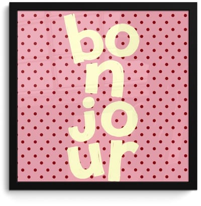 Poster in lijst - Fotolijst 40x40 cm - Posters - Bonjour - Stippen - Roze- Geel - Posterlijst zwart - Decoratie - Wanddecoratie woonkamer - Muurdecoratie slaapkamer