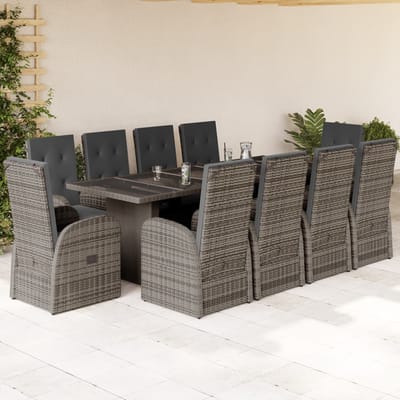 vidaXL - 11-delige - Tuinset - met - kussens - poly - rattan - grijs