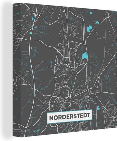 Canvas Schilderij Stadskaart – Kaart – Norderstedt – Blauw – Duitsland – Plattegrond - 20x20 cm - Wanddecoratie