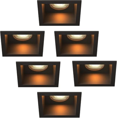 Ledvion – 6x LED Inbouwspot Vierkant 85x85mm – Zwart – Dimbaar – GU10 – 2700K – 3W – IP20