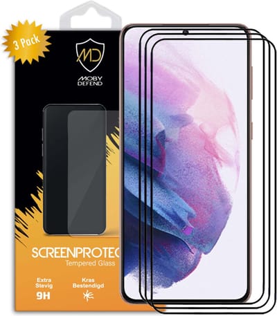 3-Pack MobyDefend Screenprotectors - Geschikt voor Samsung Galaxy S21 Plus (S21+) - Screensavers Met Zwarte Randen - Gehard Glas