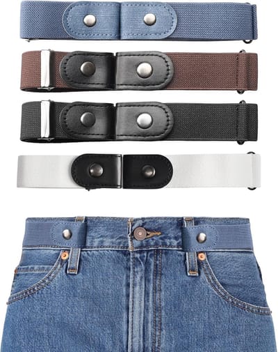 Riem zonder gesp, 4 stuks, gespvrij, onzichtbare elastische riem, rekbaar, verstelbaar, zonder gesp, riem voor dames en heren, voor jeansbroeken, minimalistisch design