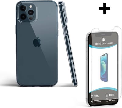ShieldCase Ultra thin silicone case geschikt voor Apple iPhone 12 / 12 Pro - 6.1 inch - dun telefoonhoesje - optimale bescherming - backcover - transparant + glazen Screen Protector