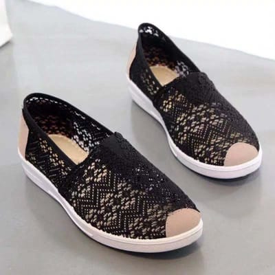 Stoffen Schoenen Dames Mesh Schoenen Ademend Holle Zolen Zomer Push Platte Casual Schoenen Retro Nationale Stijl 40 zwart