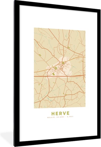 Fotolijst incl. Poster - Stadskaart - Plattegrond - Kaart - Vintage - Herve - 80x120 cm - Posterlijst