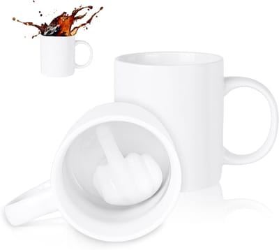 Grappige en Ondeugende 3D Middenvinger Koffiemok van 280 ml, Wit, Perfect voor Cadeaus en Kantoorgebruik