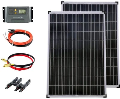 Zonnepaneel Set - Energie Kit - Off-Grid Stroom - Compleet Met Regelaar - 2x 100 Watt - Blauw