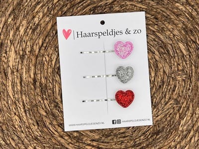 Bobby pin set 6 - schuifspeldje - haarspeldje - haarschuifje - kerst - glitters - zilver - roze - rood - hartjes