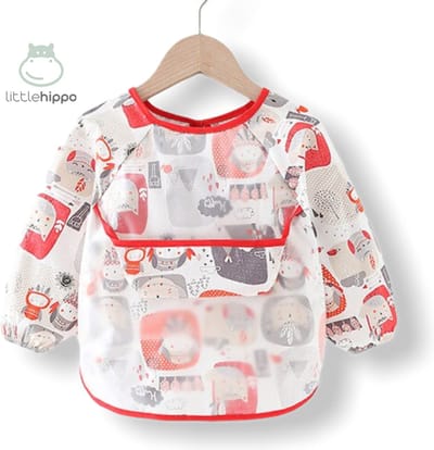 Kinderschort 'Indian' lange mouwen - Slab met mouwen - Slabbetje Little Hippo - Waterproof - Knutselen - Kliederschort - 12 tot 36 mnd
