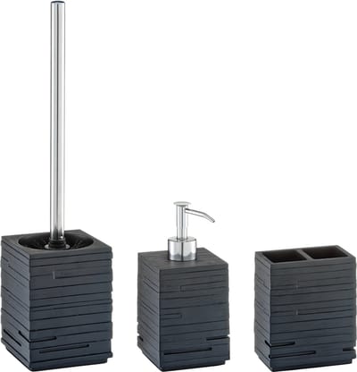 Zeller badkamer accessoires set 3-delig - kunststeen - zwart leisteen