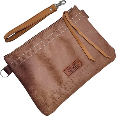 Toetie & Zo - Handgemaakte Leren Clutch - Cognac - Bruin - Stoer - 23x17