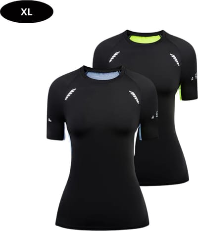 Livano Sportshirt Dames - Sport - Fitness - Compressie Shirt - Corrigerend Hemd - Sportkleding - Vrouwen - 2 Stuks - Groen + Grijs - XL