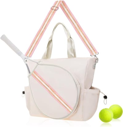 Sport Racket Tas - Tennistas Unisex - Sport & Outdoor - Verstelbare Schouderriem - Afmeting S - Ivoor/Goud Roze