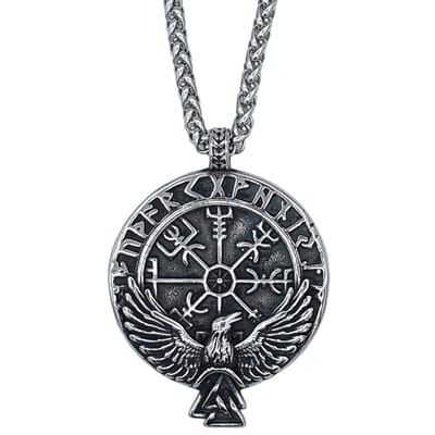 Tesoro Mio Michel - Vegvisir Viking Ketting met Raaf en Valknut - Edelstaal L 60 cm, B 4 mm - Hanger 5.5 x 4 cm