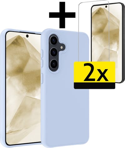 Hoesje - Met 2x Screenprotector - Geschikt voor Samsung Galaxy A55 - Sterk & Shockproof - Back Cover - Siliconen Case - Telefoon Hoes - Telefoonhoesjes - Lichtblauw