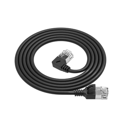 ACT Zwarte 0.5 m U/FTP CAT6A LSZH Slimline patchkabel met RJ45 connectoren recht naar 90° haaks links DA1900
