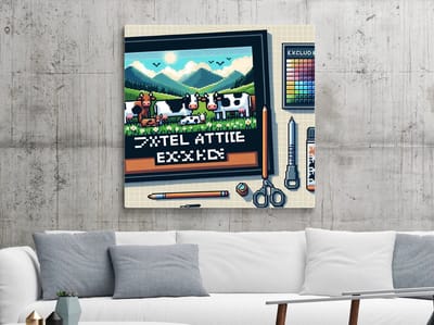 Pixel art koeien schilderij | Pixel Perfect Pasture: Een Mozaïek van Melkgevende Kunst Koeien | Kunst - 60x60 centimeter op Dibond | Foto op Dibond