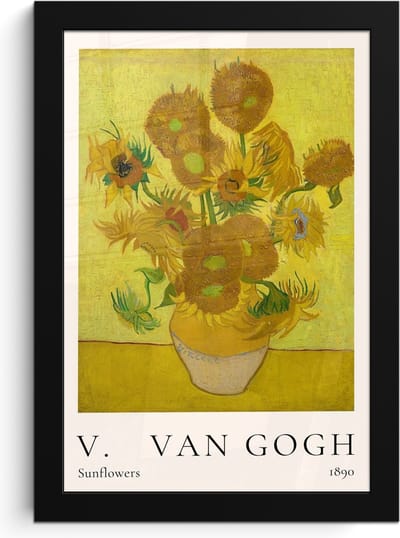 Poster in lijst - Fotolijst 20x30 cm - Posters - Vincent van Gogh - Sunflowers - Kunst - Oude meesters - Zonnebloemen - Posterlijst zwart - Decoratie - Wanddecoratie woonkamer - Muurdecoratie slaapkamer