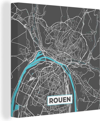 Canvas Schilderij Frankrijk - Plattegrond - Rouen - Kaart - Stadskaart - 20x20 cm - Wanddecoratie