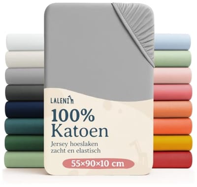 Nazik Living Jersey Hoeslaken 55x90 cm - 100% Katoen - OEKO-TEX - 2-pack - Grijs - Voor Babybed en Ledikant