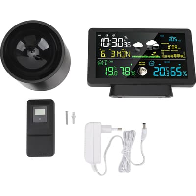 Horloge Météo Numérique Maison Sans Fil Intérieur Extérieur Température Réveil Écran Couleur 7,5 pouces black