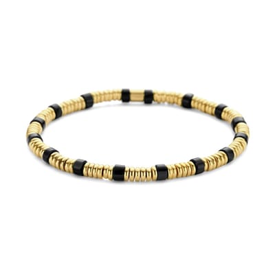 CO88 Collection 8CB-90822 Stalen Armband - Dames - Zwart Agaat - Kralen - 4 x 2 mm - 17 cm - Goudkleurig