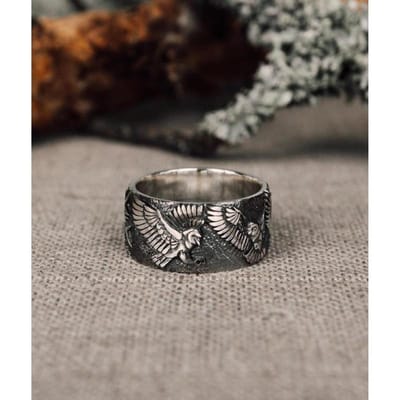 Europese en Amerikaanse Heren Viking Sieraden Retro Ring Punk Adelaar Tak Styling No. 10 black