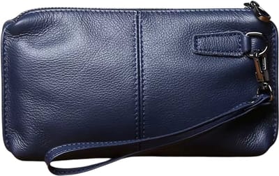 Heren Leren Handtas – Leren Clutch Heren & Telefoontas – Retro Portemonnee met Rits (Grote Capaciteit) - Blauw