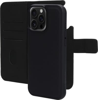 Mobiparts hoesje geschikt voor Apple iPhone 16 Pro Max - Wallet 2-in-1 Boekhoesje - MagSafe - Echt Leder - Uitneembare Case - Sterke Magneet Sluiting - Contactloos betalen - Zwart