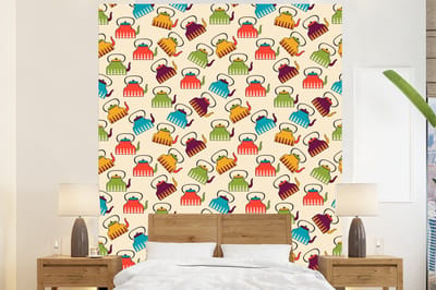 Behang - Fotobehang Design - Retro - Theepot - Kleuren - Breedte 225 cm x hoogte 280 cm