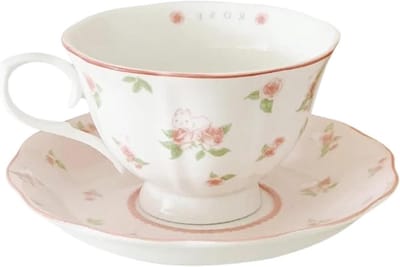 Kop en Schotel - Thee Set - Gezellig Koffie Drinken - Charmante Print - 250 ml - Roze