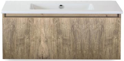 Frozen 3D Badmeubelset 100 cm - Greeplijst in Kleur - French Oak - Keramische Wastafel Wit Zonder Kraangat