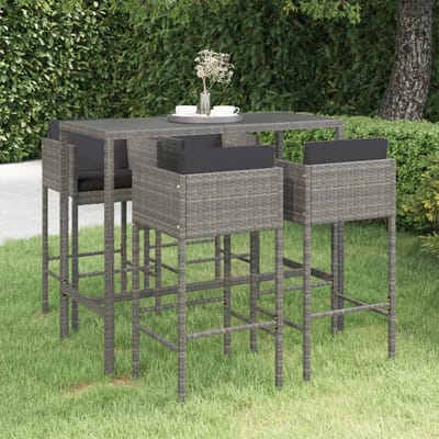 vidaXL - 5-delige - Tuinbarset - met - kussens - poly - rattan - grijs