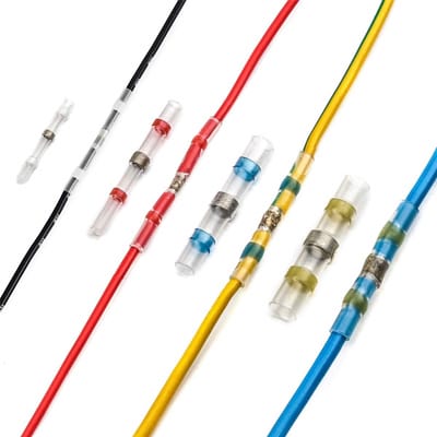 GELLDG Soldeerafdichtingsdraadconnectoren - Soldeerafdichtingskrimpkousconnectoren - Contacten zijn elektrisch waterdicht en geïsoleerd - 150 stuks - Rood x 60, Blauw x 40, Geel x 10, Transparant x 40