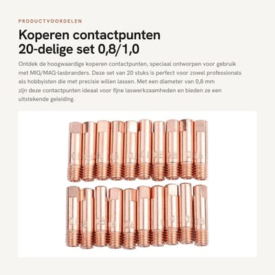 Dailygoods- Contactpunten Rood Koper - 20-delige Set - Geschikt voor 15AK MIG/MAG-lasbrander - Verbruiksmaterialen 0,8/1,0 mm - Totale Lengte 2,3 cm - Gewicht 139 g - Lasdraad