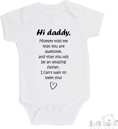 100% katoenen Romper met Tekst "Hi daddy, mommy told me that you are awesome," - Wit/zwart - Zwangerschap aankondiging - Zwanger - Pregnancy announcement - Baby aankondiging - In verwachting