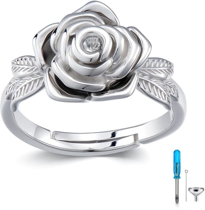 Luxe Asring – 925 Zilver - Handgemaakte Urn Ring / Crematie Ring – Urn - Gedenksieraad voor As van Overledene of Dierbare – Rouwsieraad / Memorial Ring - VERSTELBAAR - Cool Flower