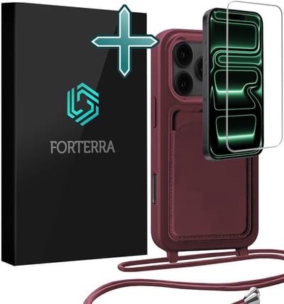 Hoesje Geschikt voor iPhone 17 Pro Pashouder Case Siliconen Hoes Met Koord Met Screenprotector - Hoes Geschikt voor iPhone 17 Pro Met Telefoonkoord Hoesje Back Cover Met Pasjeshouder - Aubergine